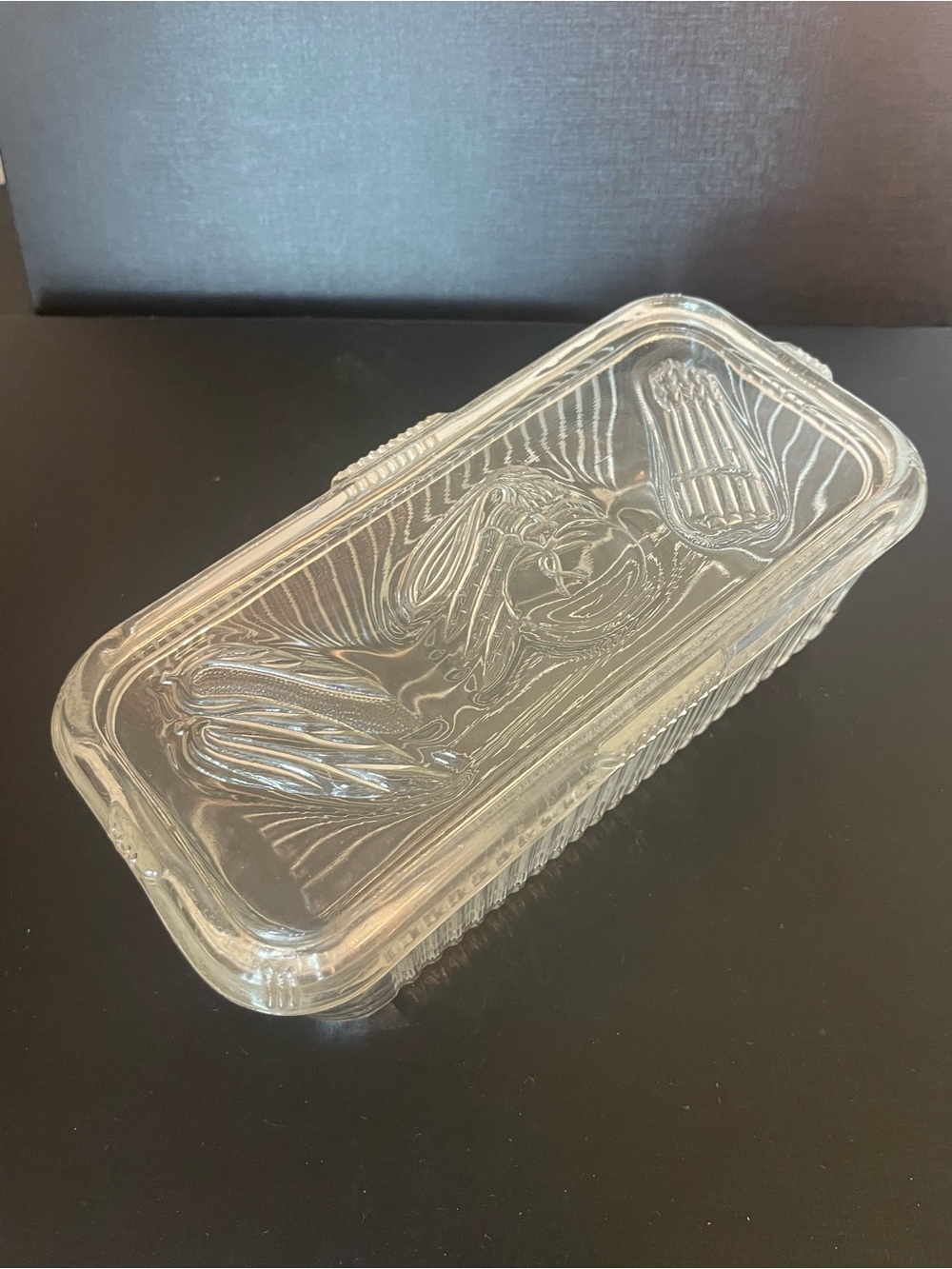 Vintage Federal Glass Rectangle Refrigerator Dish Vegetables Ribbed